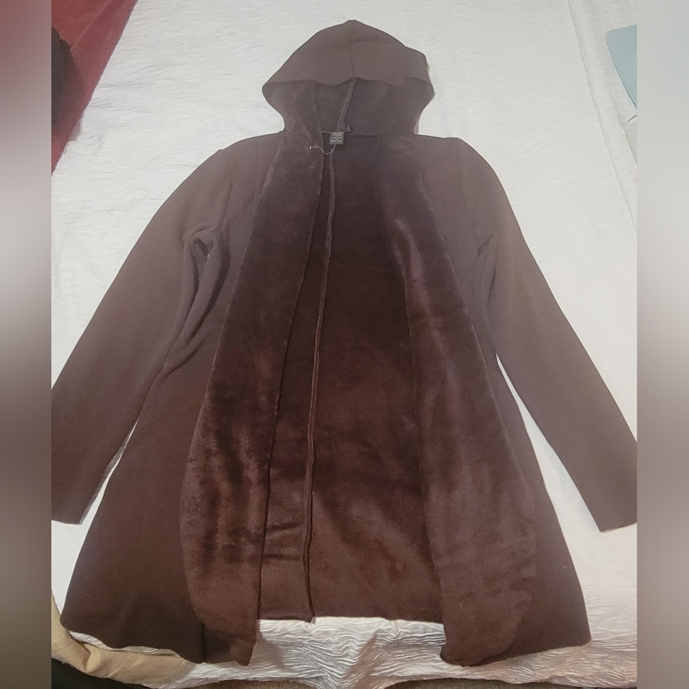 Chic Brown Hooded Women's Cape Size M - Picture 6 of 7